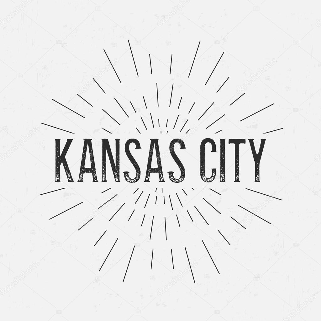 Abstract Creative concept vector design layout with text - Kansas city. For web and mobile icon isolated on background, art template, retro elements, logos, identity, label, badge, ink, tag, old card