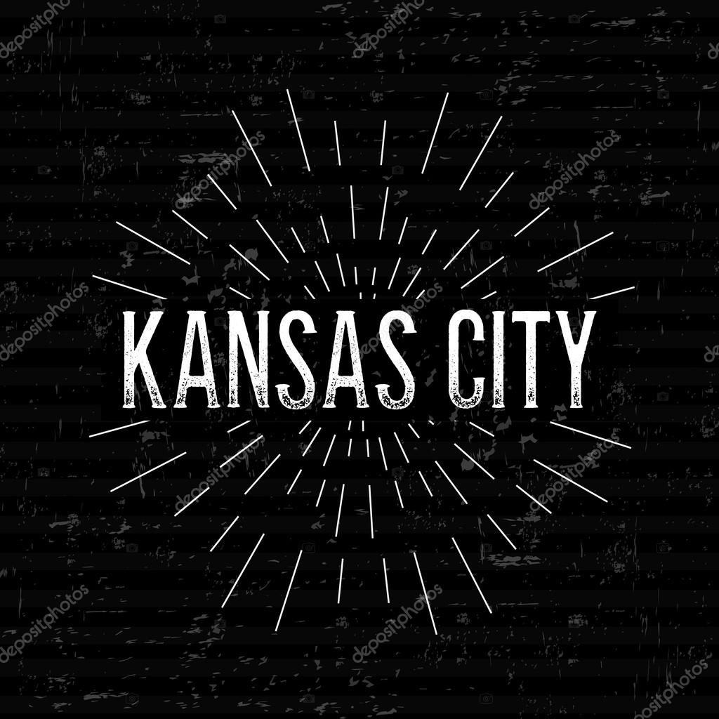 Abstract Creative concept vector design layout with text - Kansas city. For web and mobile icon isolated on background, art template, retro elements, logos, identity, label, badge, ink, tag, old card