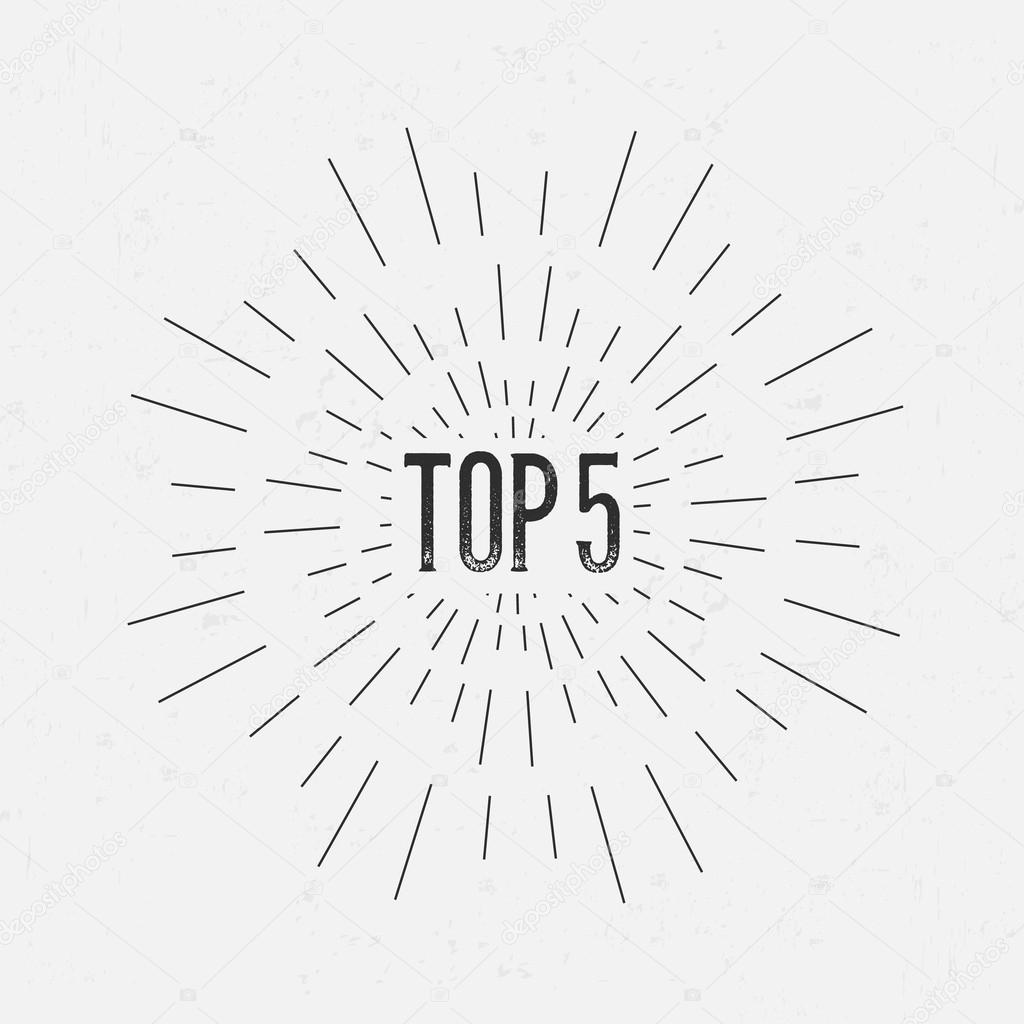 Abstract Creative concept vector design layout with text - top 5. For web and mobile icon isolated on background, art template, retro elements, logos, identity, labels, badge, ink, tag, old card