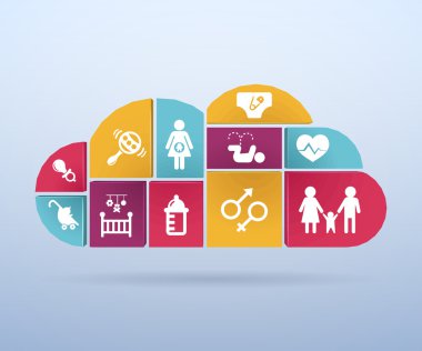 Yaratıcı soyut kavram vektör web ve mobil app izole arka plan, sanat çizim şablonu tasarım, iş Infographic ve sosyal medya, sembol için aile simgeler kümesi.