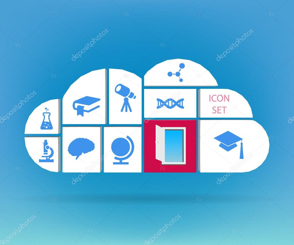 Abstract creative concept vector set of science and education icons for web and mobile app isolated on background, art illustration template design, business infographic and social media, symbol.