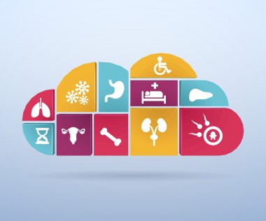Yaratıcı soyut kavram vektör web ve mobil app izole arka plan, sanat çizim şablonu tasarım, iş Infographic ve sosyal medya, sembol için sağlık ve tıbbi simge kümesi.