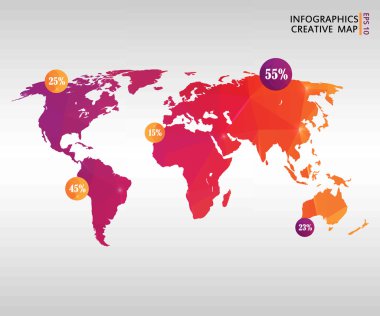 Abstract creative concept vector map of the world for Web and Mobile Applications isolated on background. Vector illustration, creative template design, Business software and social media, origami.