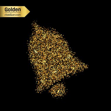 Altın glitter vektör simgesi üzerinde arka izole Bell. Sanat yaratıcı kavram gösterim amacıyla web, parlayan ışık konfeti, parlak pullu, ışıltı tinsel, soyut bling, ışıltı toz, folyo.