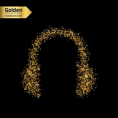 Arka plan üzerinde izole kulaklık altın glitter vektör simgesi. Sanat yaratıcı kavram gösterim amacıyla web, parlayan ışık konfeti, parlak pullu, ışıltı tinsel, soyut bling, ışıltı toz, folyo.