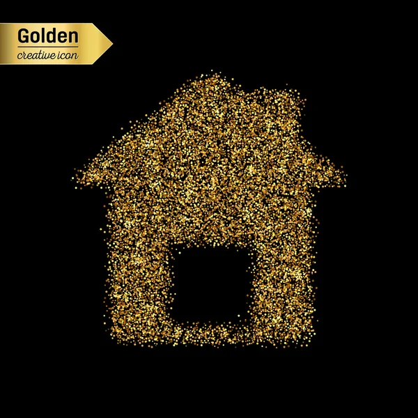 Gouden glitter vector icoon van huis geïsoleerd op de achtergrond. Kunst creatief concept illustratie voor het web, gloeien lichte confetti, heldere pailletten, sparkle klatergoud, abstracte bling, shimmer stof, folie. — Stockvector