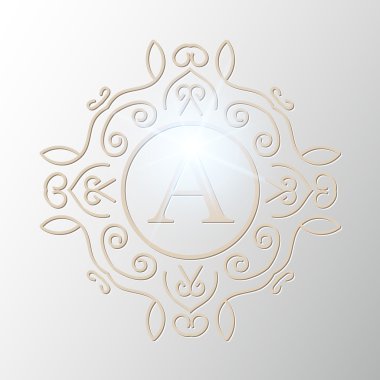 Retro monogram arka plan üzerinde izole yaratıcı soyut kavram vektör logosu. Sanat illüstrasyon şablon tasarım restaurnat, kafe, otel, Emlak, düğün ve spa zarif şirin iyi amblemi.