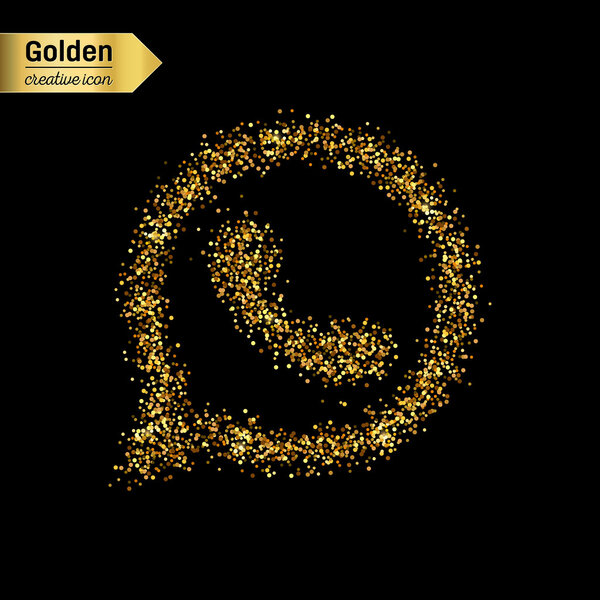 Gold glitter vector icon of telephone isolated on background. Art creative concept illustration for web, glow light confetti, bright sequins, sparkle tinsel, abstract bling, shimmer dust, foil.