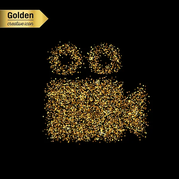 Gouden glitter vector icoon van videocamera geïsoleerd op de achtergrond. Kunst creatief concept illustratie voor het web, gloeien lichte confetti, heldere pailletten, sparkle klatergoud, abstracte bling, shimmer stof, folie. — Stockvector
