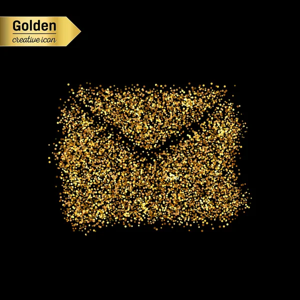 Gouden glitter vector icoon van envelop geïsoleerd op de achtergrond. Kunst creatief concept illustratie voor het web, gloeien lichte confetti, heldere pailletten, sparkle klatergoud, abstracte bling, shimmer stof, folie. — Stockvector