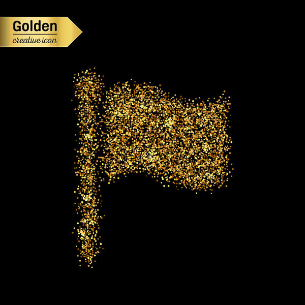 Gold glitter vector icon of flag isolated on background. Art creative concept illustration for web, glow light confetti, bright sequins, sparkle tinsel, abstract bling, shimmer dust, foil.