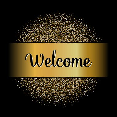 Metinli soyut yaratıcı konsept vektör tasarımı düzeni - Hoşgeldiniz. Arkaplanda izole edilmiş web ve mobil simge, sanat şablonu, retro ögeler, logolar, kimlik, etiketler, rozetler, mürekkep, etiket, eski kart.