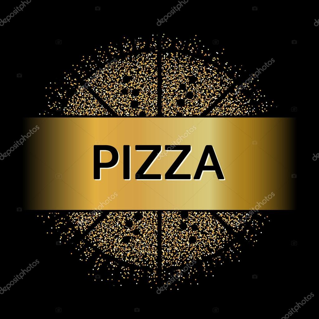 Abstract Creative concept vector design layout with text - pizza. For web and mobile icon isolated on background, art template, retro elements, logos, identity, labels, badge, ink, tag, old card