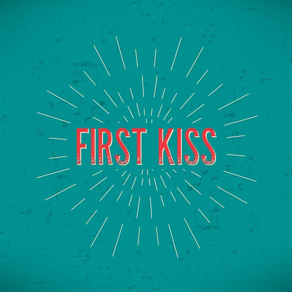 Abstract Creative concept vector design layout with text - first kiss. For web and mobile icon isolated on background, art template, retro elements, logos, identity, labels, badge, ink, tag, old card. — Stockový vektor