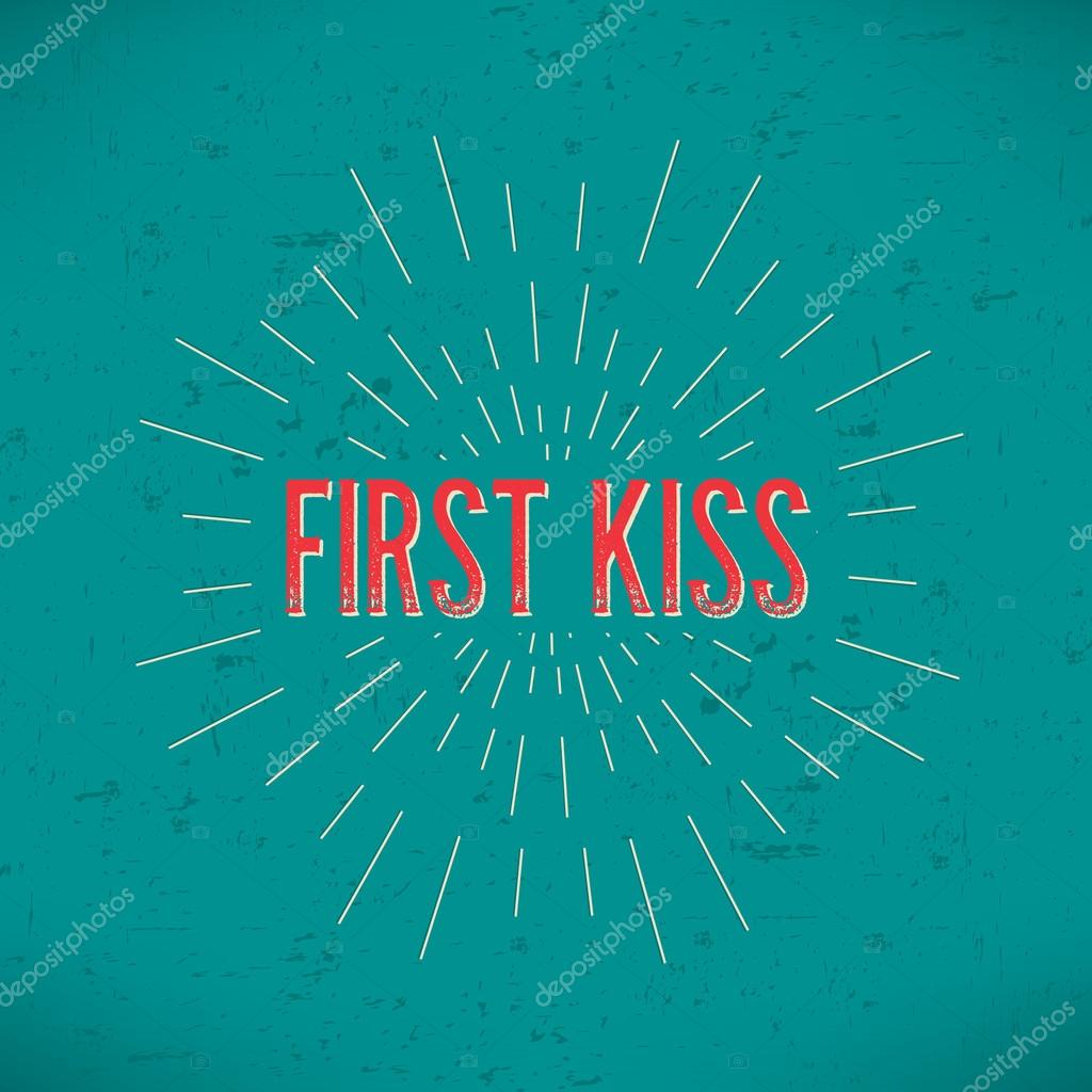 Abstract Creative concept vector design layout with text - first kiss. For web and mobile icon isolated on background, art template, retro elements, logos, identity, labels, badge, ink, tag, old card