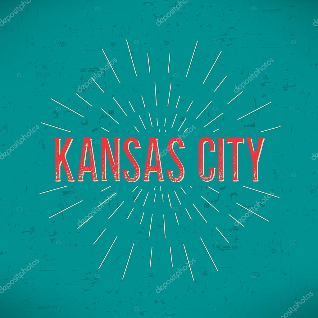 Abstract Creative concept vector design layout with text - Kansas city. For web and mobile icon isolated on background, art template, retro elements, logos, identity, label, badge, ink, tag, old card