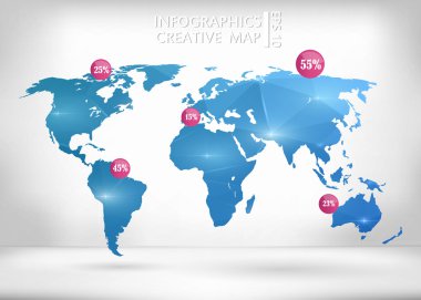 Abstract creative concept vector map of the world for Web and Mobile Applications isolated on background. Vector illustration, creative template design, Business software and social media, origami.