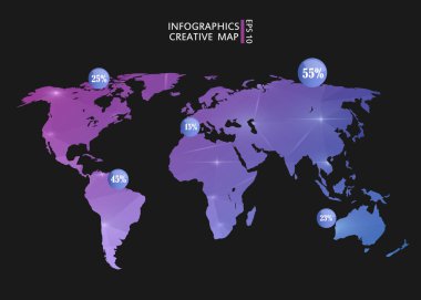 Abstract creative concept vector map of the world for Web and Mobile Applications isolated on background. Vector illustration, creative template design, Business software and social media, origami.
