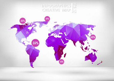 Abstract creative concept vector map of the world for Web and Mobile Applications isolated on background. Vector illustration, creative template design, Business software and social media, origami.