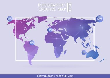 Abstract creative concept vector map of the world for Web and Mobile Applications isolated on background. Vector illustration, creative template design, Business software and social media, origami.
