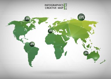 Abstract creative concept vector map of the world for Web and Mobile Applications isolated on background. Vector illustration, creative template design, Business software and social media, origami.