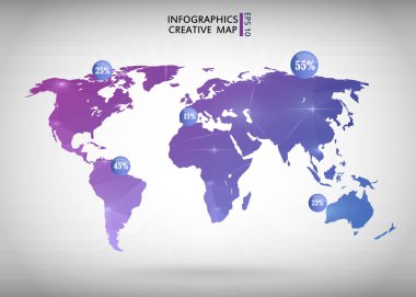 Abstract creative concept vector map of the world for Web and Mobile Applications isolated on background. Vector illustration, creative template design, Business software and social media, origami.