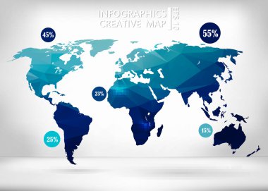 Abstract creative concept vector map of the world for Web and Mobile Applications isolated on background. Vector illustration, creative template design, Business software and social media, origami.