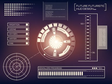 Soyut gelecek, konsept vektör fütüristik mavi sanal grafik dokunmatik arayüzü HUD. Web, site, mobil uygulamalar için siyah arkaplan, tekno, çevrimiçi tasarım, iş, gui, ui.