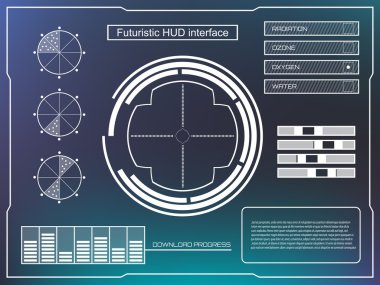 Soyut gelecek, konsept vektör fütüristik mavi sanal grafik dokunmatik arayüzü HUD. Web, site, mobil uygulamalar için siyah arkaplan, tekno, çevrimiçi tasarım, iş, gui, ui.