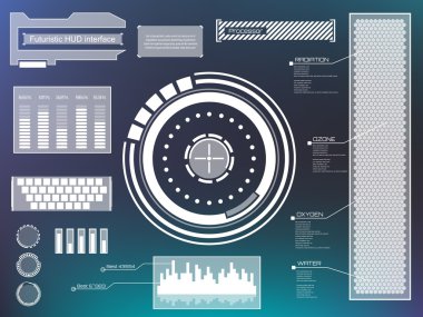 Soyut gelecek, konsept vektör fütüristik mavi sanal grafik dokunmatik arayüzü HUD. Web, site, mobil uygulamalar için siyah arkaplan, tekno, çevrimiçi tasarım, iş, gui, ui.