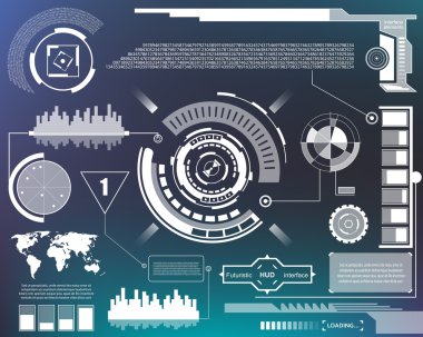 Soyut gelecek, konsept vektör fütüristik mavi sanal grafik dokunmatik arayüzü HUD. Web, site, mobil uygulamalar için siyah arkaplan, tekno, çevrimiçi tasarım, iş, gui, ui.