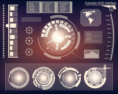 Soyut gelecek, konsept vektör fütüristik mavi sanal grafik dokunmatik arayüzü HUD. Web, site, mobil uygulamalar için siyah arkaplan, tekno, çevrimiçi tasarım, iş, gui, ui