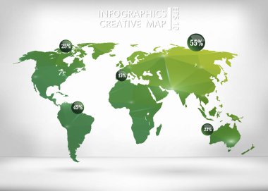 Abstract creative concept vector map of the world for Web and Mobile Applications isolated on background. Vector illustration, creative template design, Business software and social media, origami.
