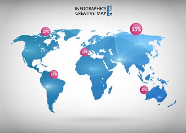 Abstract creative concept vector map of the world for Web and Mobile Applications isolated on background. Vector illustration, creative template design, Business software and social media, origami.