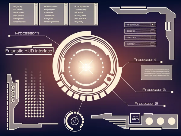 Абстрактное будущее, концептуальный футуристический синий виртуальный графический сенсорный пользовательский интерфейс HUD. Для веб, сайт, мобильные приложения изолированные на черном фоне, техно, онлайн дизайн, бизнес, gui, ui — стоковый вектор