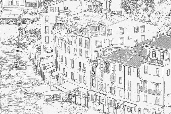 Sketches picture of portofino coast beautiful town of this world at Italy.