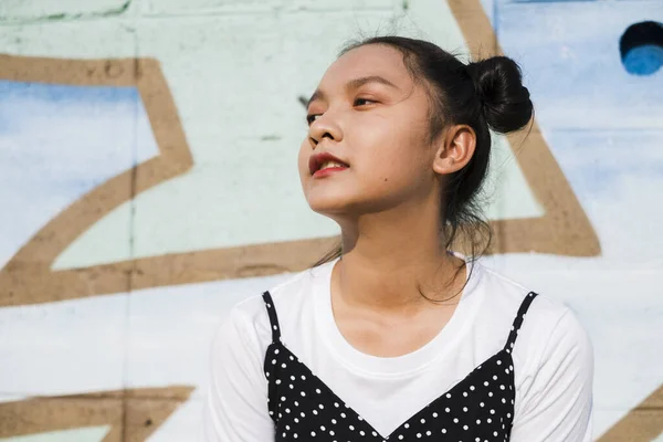 Portrait Young Girl Colorful Background Asian Girl Happy Girl — Stock Photo, Image