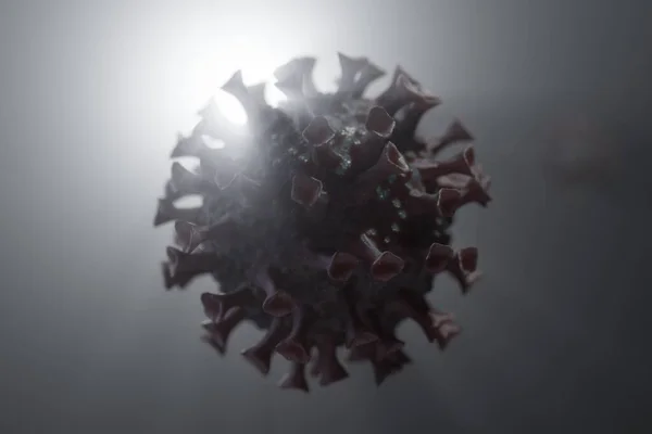 Coronavirus close-up 3d renderizar sobre un fondo oscuro, molécula de virus de cerca — Foto de Stock