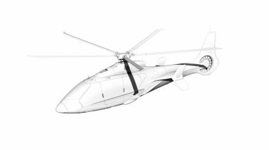 Beyaz arkaplan üzerinde helikopter 3B görselleştirme