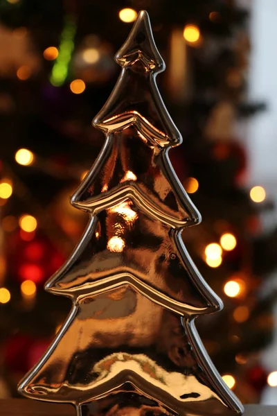 Close Weergave Van Een Gouden Kerstboom Ornament — Stockfoto