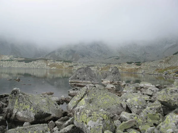 Θέα Στο Batizovske Pleso Στα Βουνά Tatra Ομιχλώδη Καιρό — Φωτογραφία Αρχείου