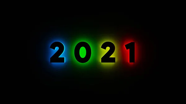 2021 Neon Text Frohes Neues Jahr 2021 Neonfarbene Banner Darstellung — Stockfoto