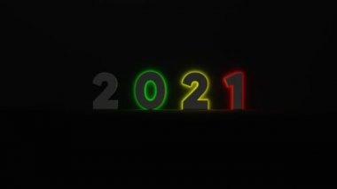Yeni yıl 2023d neon ışıklarıyla. 3B Metin 2021 efektli neon ışıklı renkli