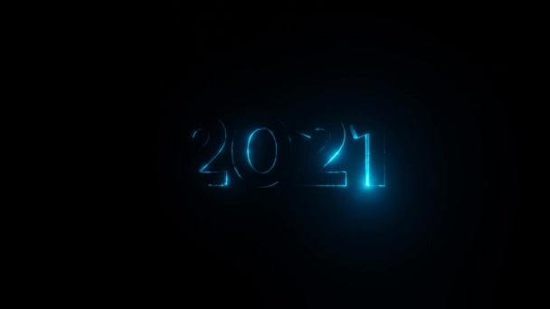 2021 Šťastný Novoroční Text Metalickou Modří Světelným Efektem Barevných Čísel — Stock video