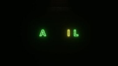 Tuğla duvar dokusunda parlak renkli Nisan metni. 3 boyutlu resimleme. April 'ın neon sembolü. 4K Çözünürlük Videosu