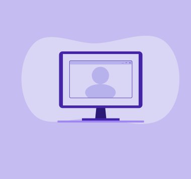 Bilgisayar ekranında görüntülü konuşma. Video konferansından arıyorlar, evden çalışıyorlar. Vektör 10