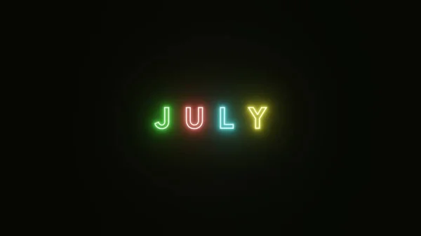 Temmuz Metni Siyah Arkaplanda Neon Renkli Boyutlu Resimleme Temmuz Neon — Stok fotoğraf
