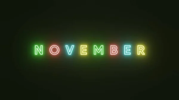 November Text Neon Light Colorful Black Background Иллюстрации Рендеринга Неоновый — стоковое фото