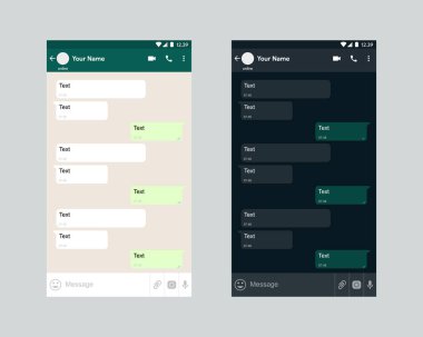 Mobil ui kit kuryesi. Cep telefonu. Sohbet uygulaması şablonu basit ve modern. Sosyal ağ konsepti. Vektör 10 Eps