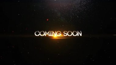 Yakında başlık 3D animasyon başlayacak. Gümüş Gelen Yakında 'nın fütüristik sinematik başlığı içinde altın parıltı, partiküller ve kıvılcımlar olan bir metin. Tam HD Video Çözünürlüğü. Basit, zarif ve modern.